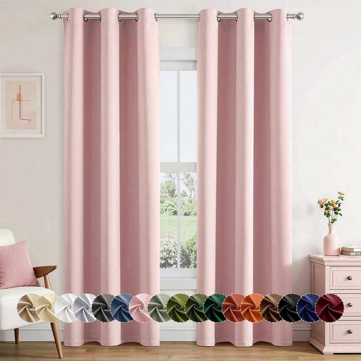 MIULEE Blackout Curtains for Bedroom 2 Panels 40 x 63 Inch Long Pink