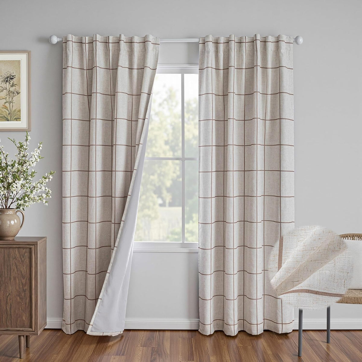 100% Blackout Curtains 84 inch Length Faux Linen (W52 x L84, Beige)