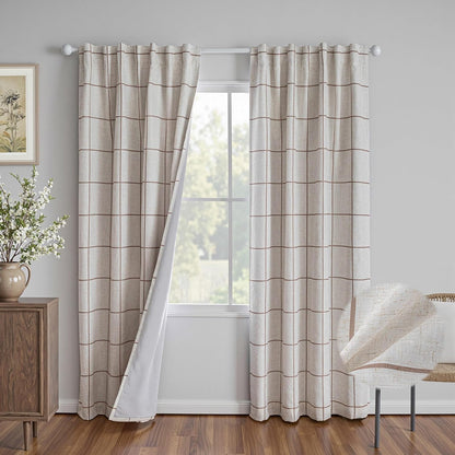 100% Blackout Curtains 84 inch Length Faux Linen (W52 x L84, Beige)