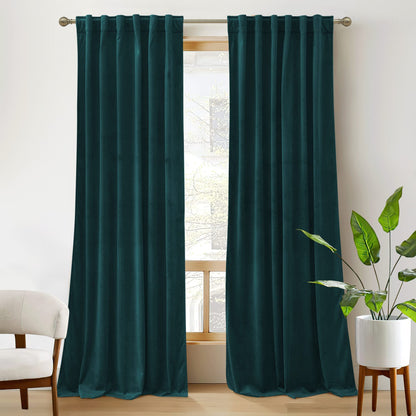 RYB HOME Blue Velvet Blackout Curtains for 84 inches Bedroom Living Room