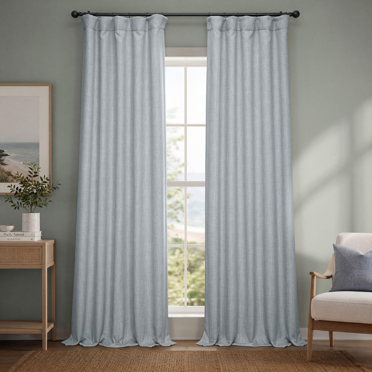 Faux Linen Curtains for Living Room (1 Panel) - 50W X 108L, Birch Taupe