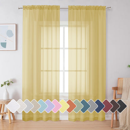 Simplebrand Black Sheer Curtains 84 Inches Long 2 Panels for Living Room