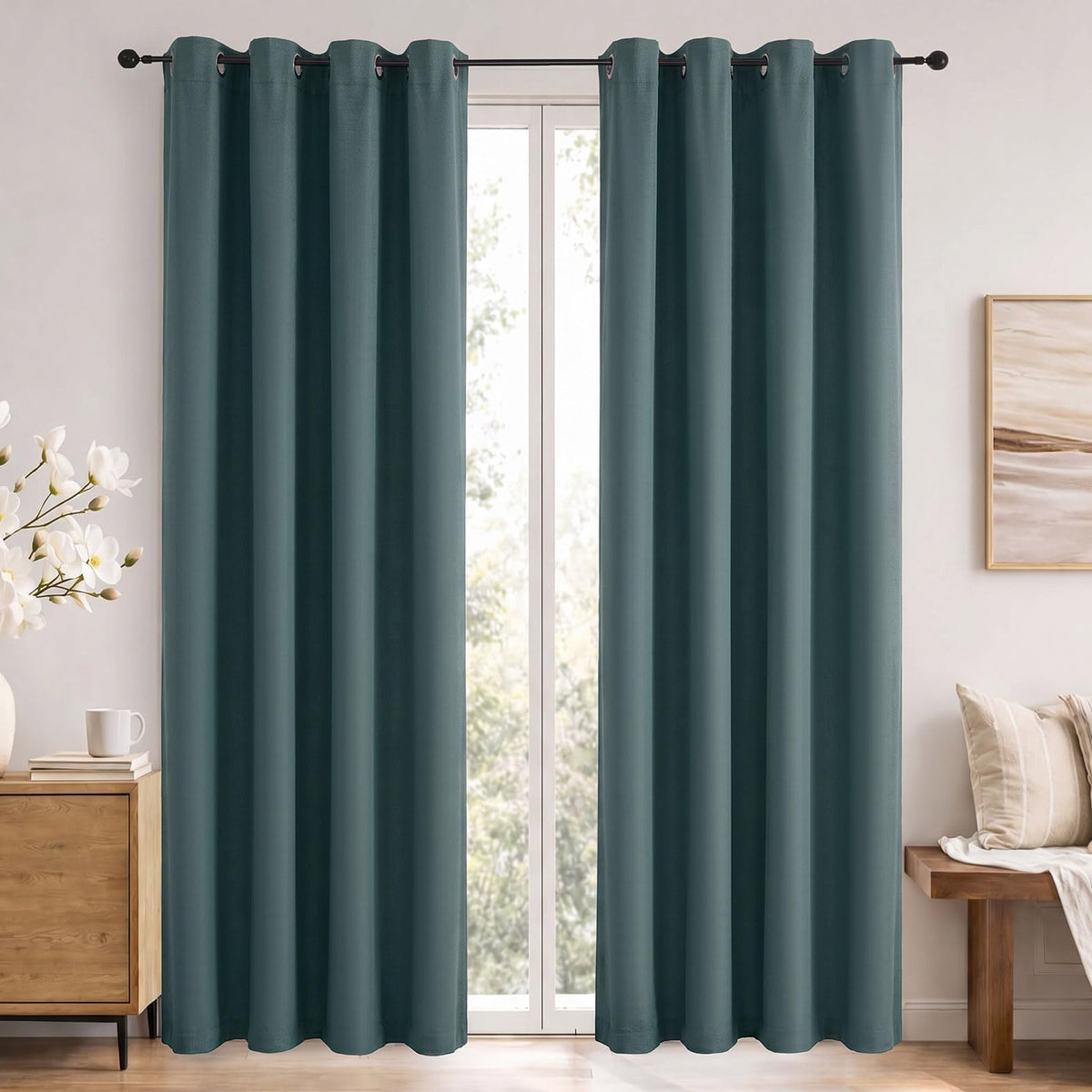 Simplebrand Sage Green Blackout Curtains 84 Inch Length 2 Panels Set for Bedroom/Living Room, Solid Room Darkening Thermal Insulated Grommet Energy Saving Window Treatment Drapes, Each 52" Wide