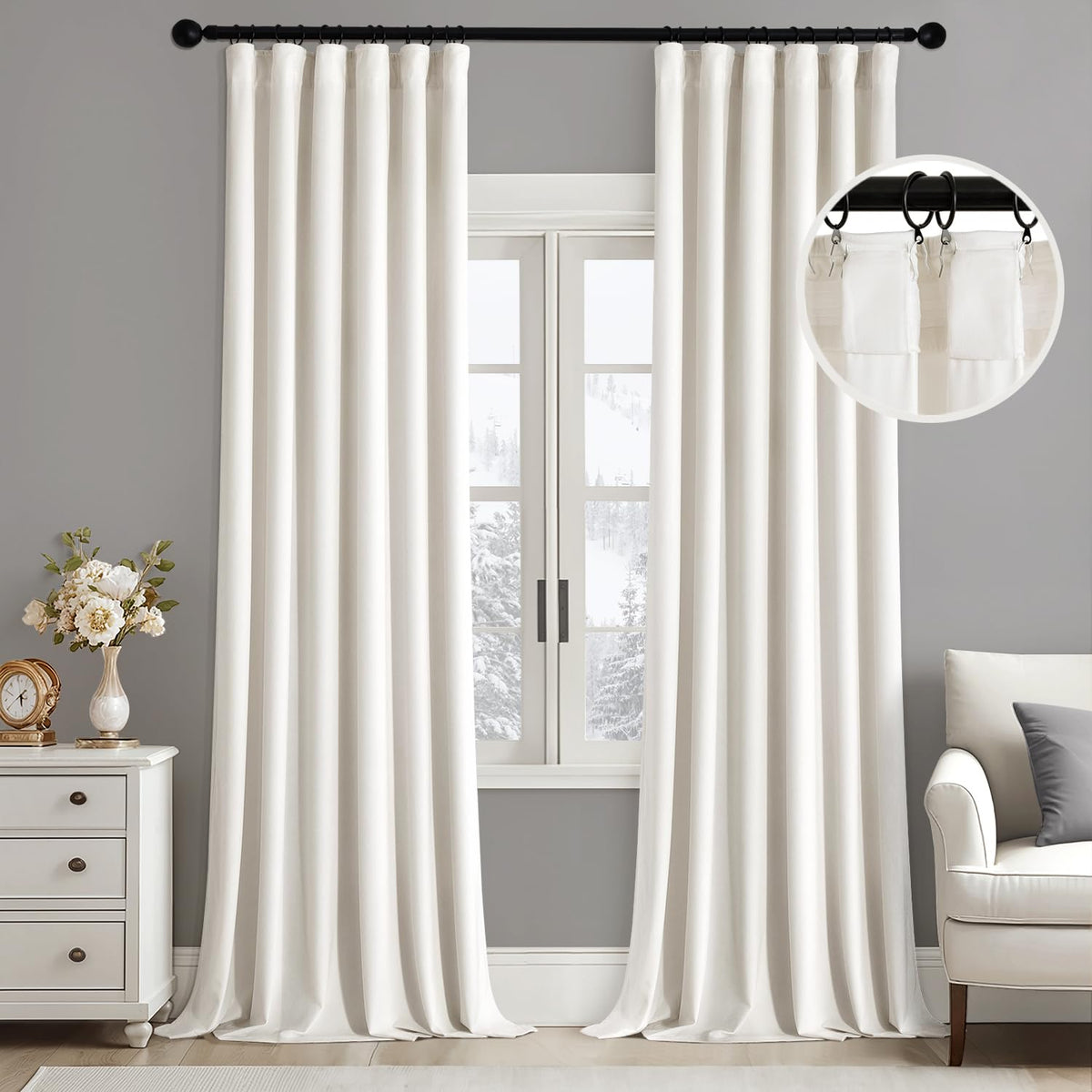 MIULEE Velvet Curtains 52x84 inches 2 Panels Olive Green Blackout Curtains