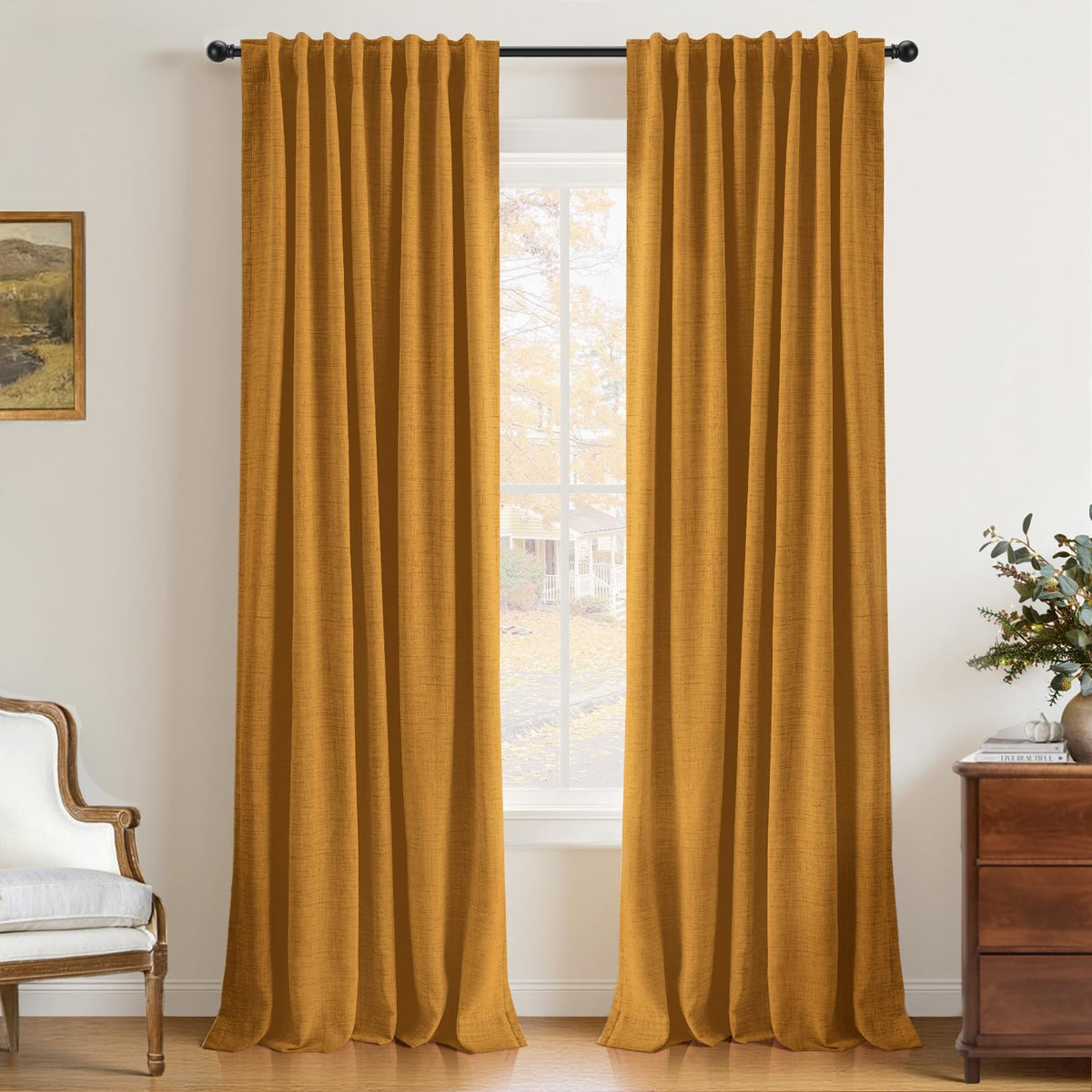 INOVADAY 100% Blackout Linen Curtains for Bedroom 50x84 Inches Cream