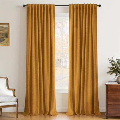 INOVADAY 100% Blackout Linen Curtains for Bedroom 50x84 Inches Cream