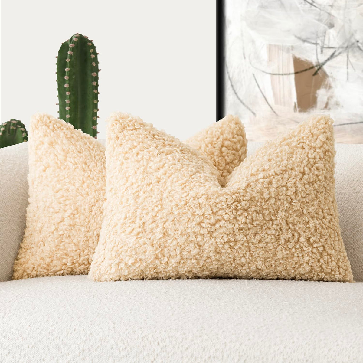 Foindtower Decorative Fuzzy Faux Fur Throw Pillow Covers 24x24 Inch Oatmeal