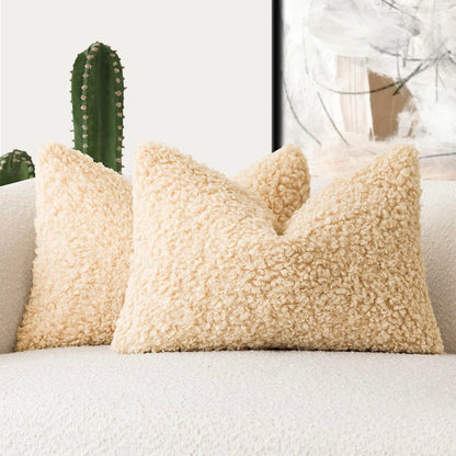 Foindtower Decorative Fuzzy Faux Fur Throw Pillow Covers 24x24 Inch Oatmeal