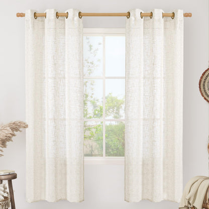 LAMIT Cream Ivory Linen Semi Sheer Curtains 84 inch Length for Bedroom