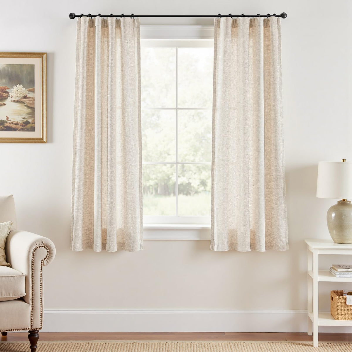 jinchan Linen Curtains Light Filtering Back Tab 50x96 Inch 2 Panels Beige