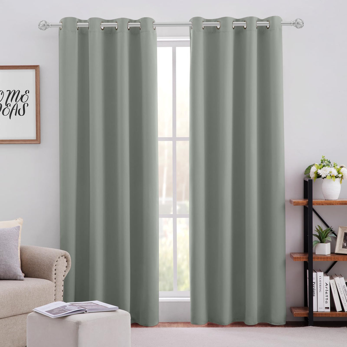 HOMEIDEAS Blackout Curtains for Bedroom 52 X 84 Inch Long 2 Panels Set Light Grey/Gray Room Darkening Curtains/Drapes, Soundproof Thermal Grommet Window Curtains for Living Room