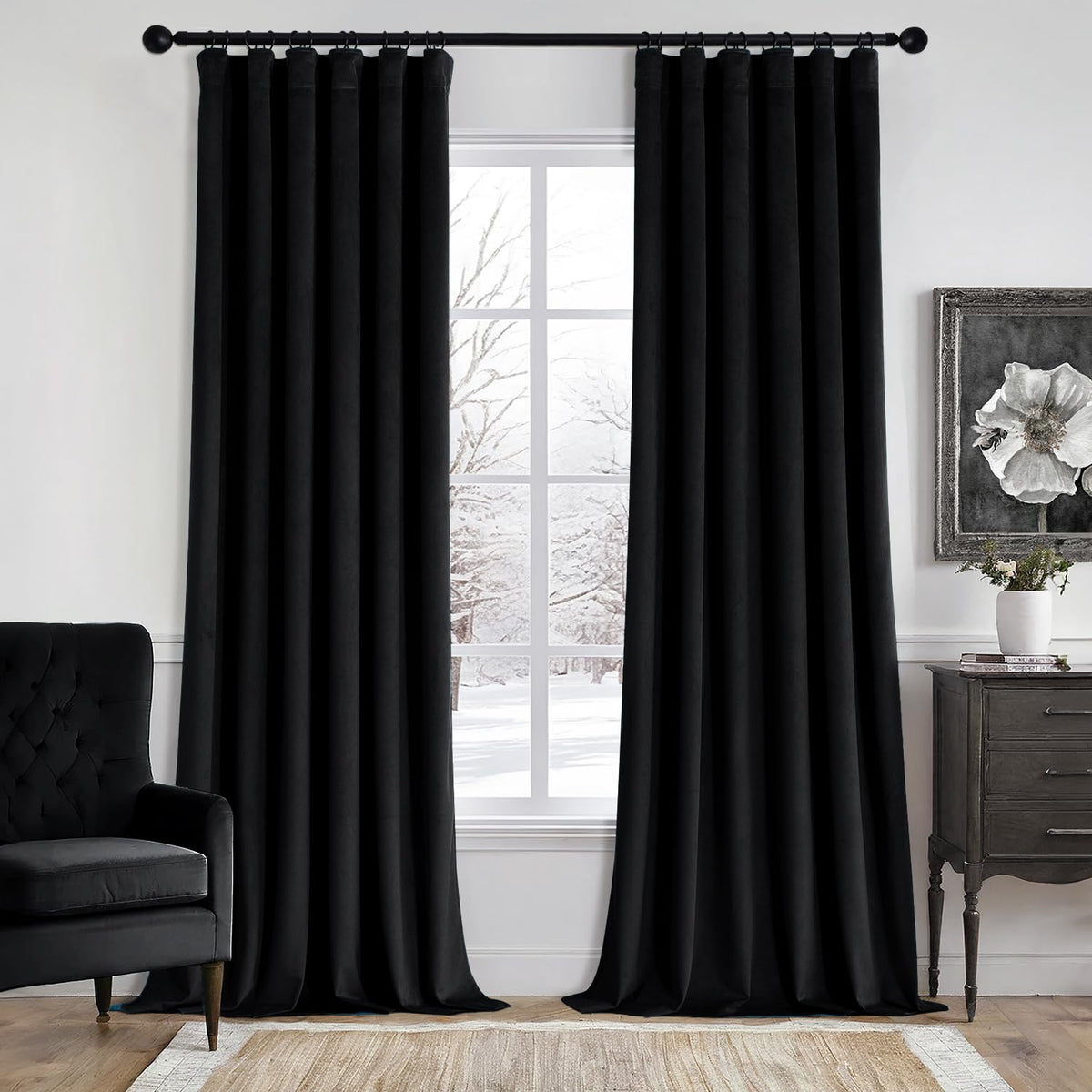 MIULEE Velvet Curtains 52x84 inches 2 Panels Olive Green Blackout Curtains