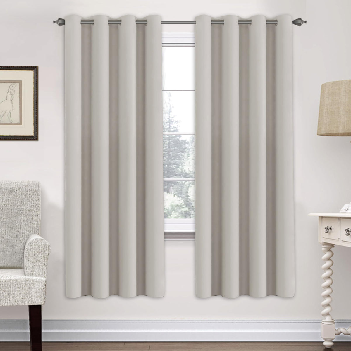 H.VERSAILTEX Blackout Curtains for Bedroom Thermal Insulated Room Darkening Living Room Curtains 63 Inch Long Grommet Privacy Protection Window Curtain Panels/Drapes for Nursery,2 Panels,Ivory/Cream