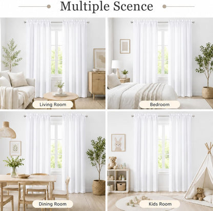 Chyhomenyc White Curtains 84 Inch Length 2 Panels 40Wx84L inches