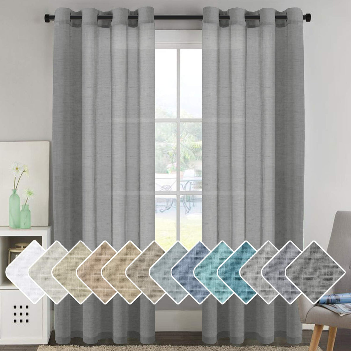 H.VERSAILTEX Natural Linen Sheer Curtains 84" 2 Panels Grommet