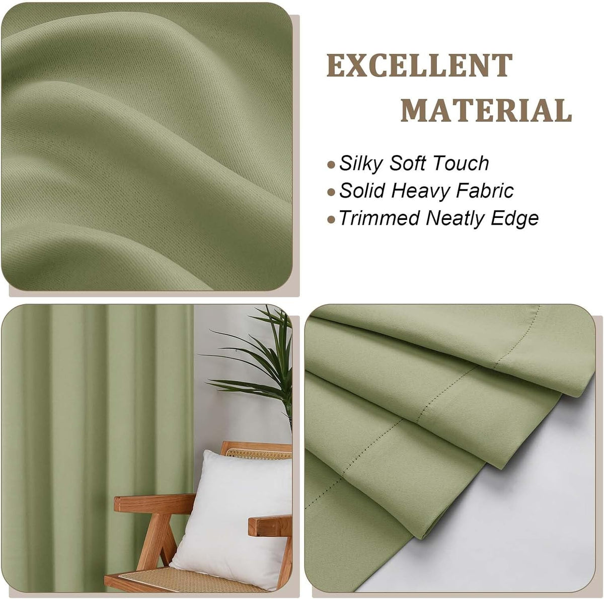 Lecloud Sage Green Room Darkening Curtains 54 Inch Length 2 Panels, Window Curtains for Bedroom, Energy Thermal Insulating Rod Pocket Curtain Drapes for Small Window, 40" W x 54" L