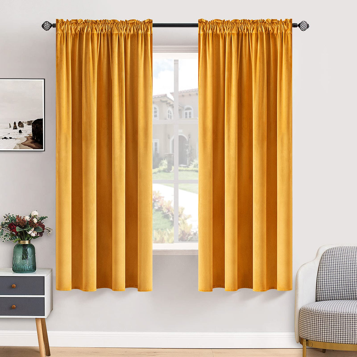 MIULEE Dusty Rose Pink Velvet Room Darkening Curtains for Bedroom W52 x L84