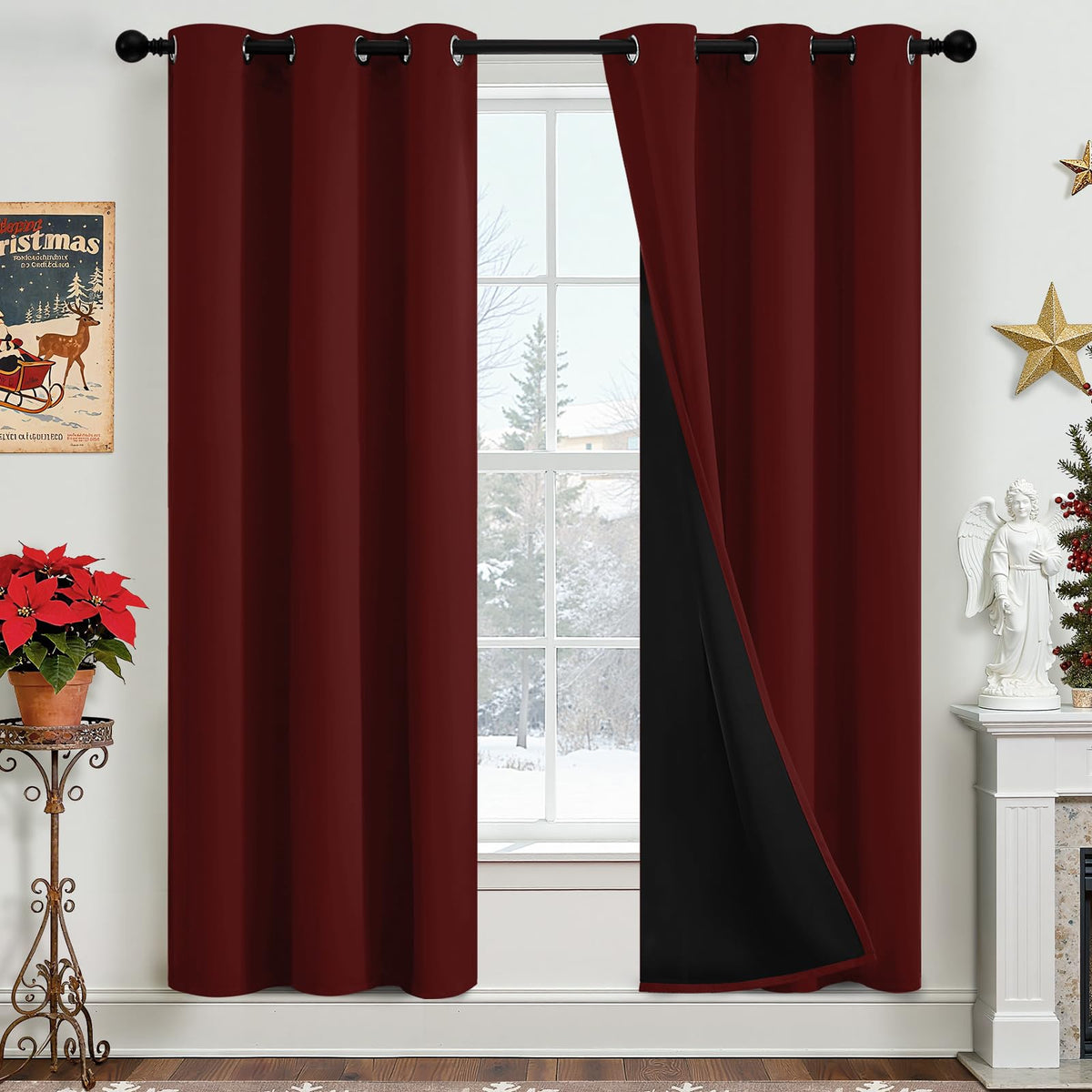 Yakamok Burgundy Red Blackout Curtains 84 inches Long for Bedroom 38" Wide