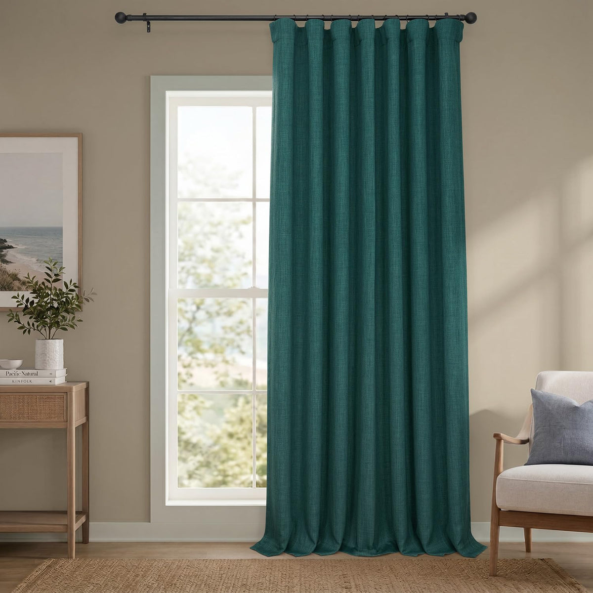 Faux Linen Curtains for Living Room (1 Panel) - 50W X 108L, Birch Taupe
