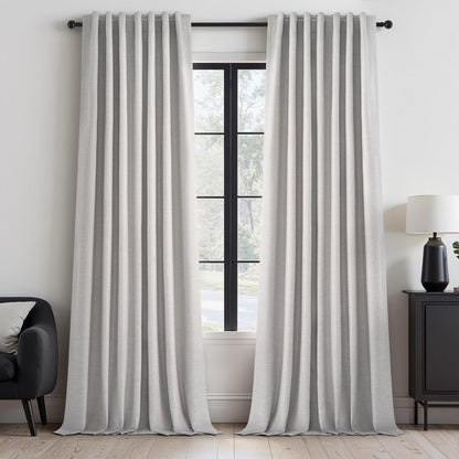 Topfinel Cream Ivory Blackout Curtains & Drapes 84 Inch Length, Beige Pinch Pleat Full Blackout Flax Linen Tab Top Soundproof Curtains with Hooks Rings for Bedroom Living Room Track 2 Panels Set