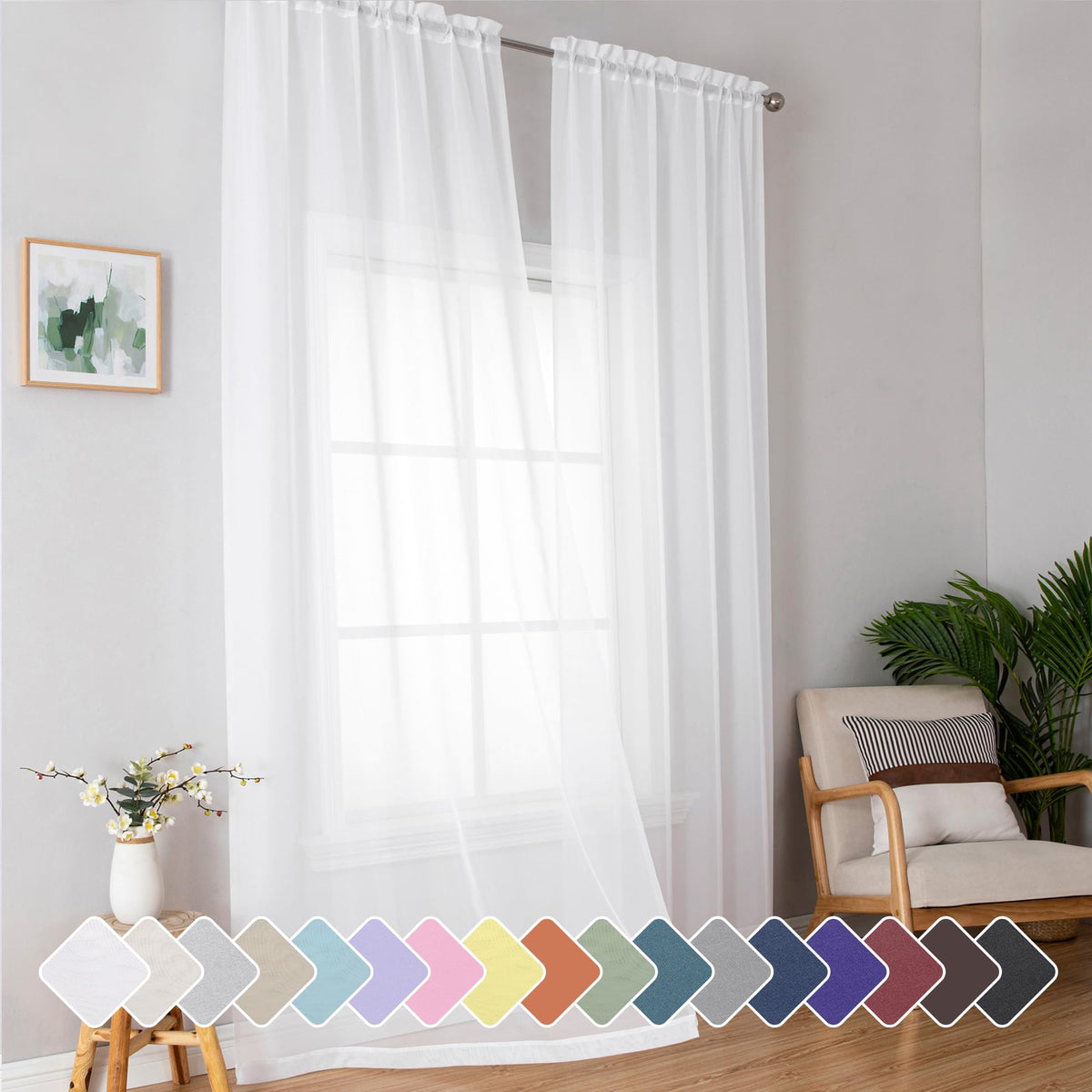 Simplebrand Black Sheer Curtains 84 Inches Long 2 Panels for Living Room