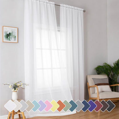 Simplebrand Black Sheer Curtains 84 Inches Long 2 Panels for Living Room