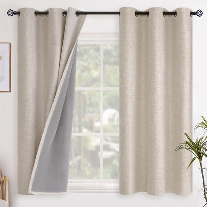 YoungsTex Linen Blackout Curtains 63 Inch Length Bedroom Beige Darkening