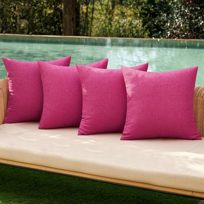 MIULEE Pack of 4 Decorative Outdoor Throw Pillow Covers Linen Waterproof Pillow Covers Summer Farmhouse Cushion Cases for Patio Garden Tent Balcony Couch Sofa 18x18 Inch Red/Turquoise