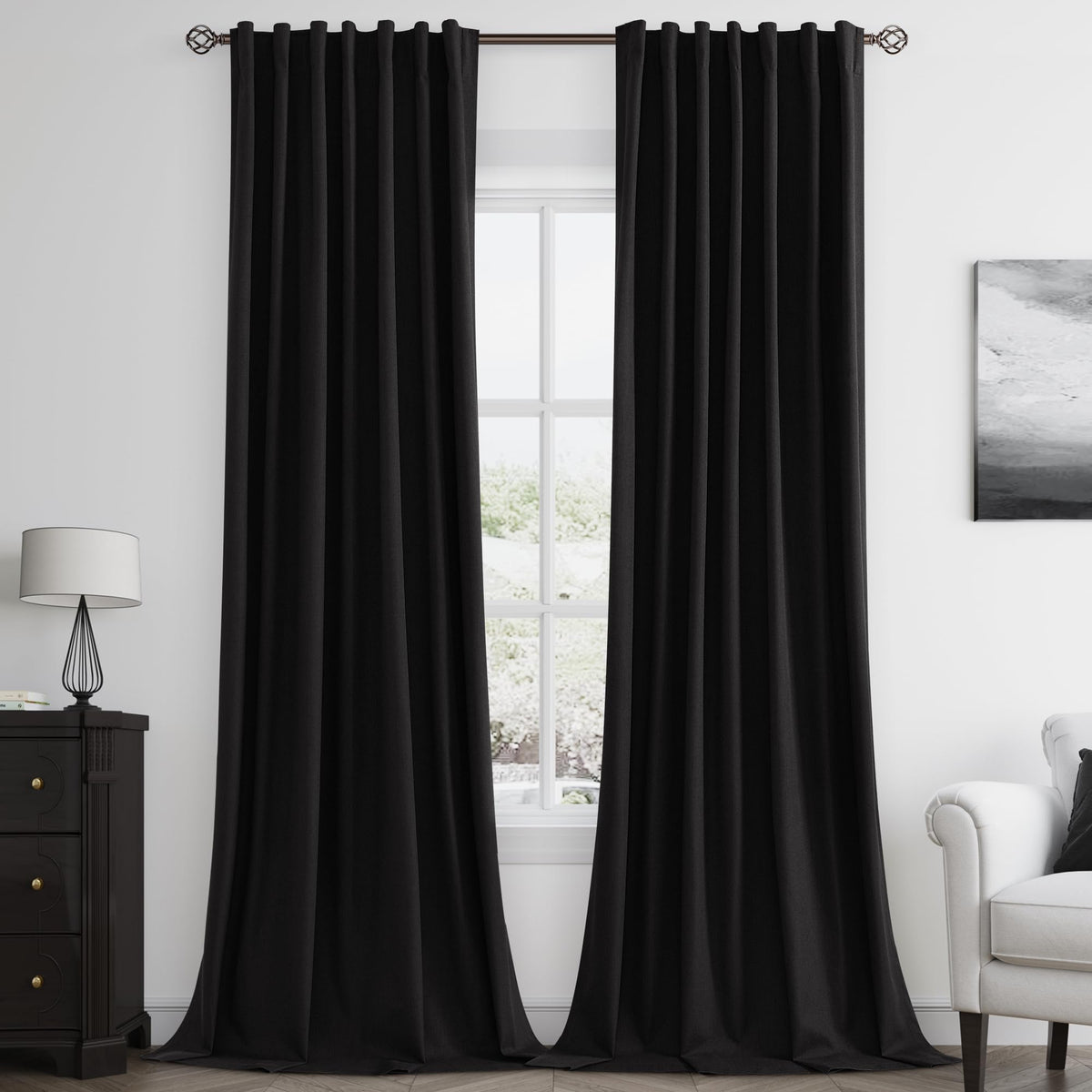 Guken Cream Linen Blackout Curtains 84 Inch Length 2 Panels Set for Living Room Bedroom Back Tab Thermal Insulated 100% Black Out Drapes Room Darkening Window Curtain Ivory Natural Beige