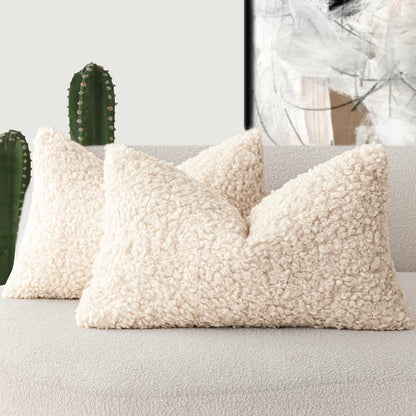 Foindtower Decorative Fuzzy Faux Fur Throw Pillow Covers 24x24 Inch Oatmeal
