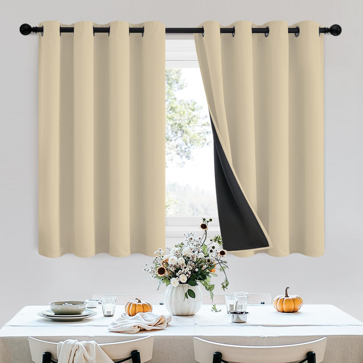 SimpleHome Cream 100% Blackout Curtains Room Darkening Living Room 84 Inch