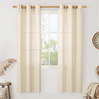 LAMIT Cream Ivory Linen Semi Sheer Curtains 84 inch Length for Bedroom