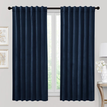 RYB HOME Blue Velvet Blackout Curtains for 84 inches Bedroom Living Room