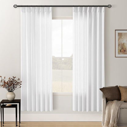 TWODRAPES Natural Pinch Pleated Linen Semi Sheer 84 Inch Curtains 2 Panels
