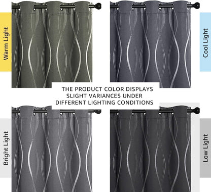 NICETOWN Grey Blackout Striped Pattern Curtains for Living Room, 52 x 84