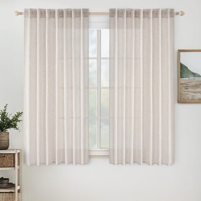 MIULEE Natural White Linen Curtains 52x84 Inch Long for Bedroom Living Room