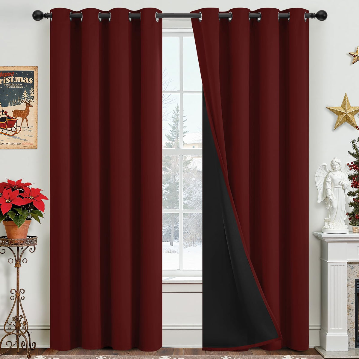 Yakamok Burgundy Red Blackout Curtains 84 inches Long for Bedroom 38" Wide