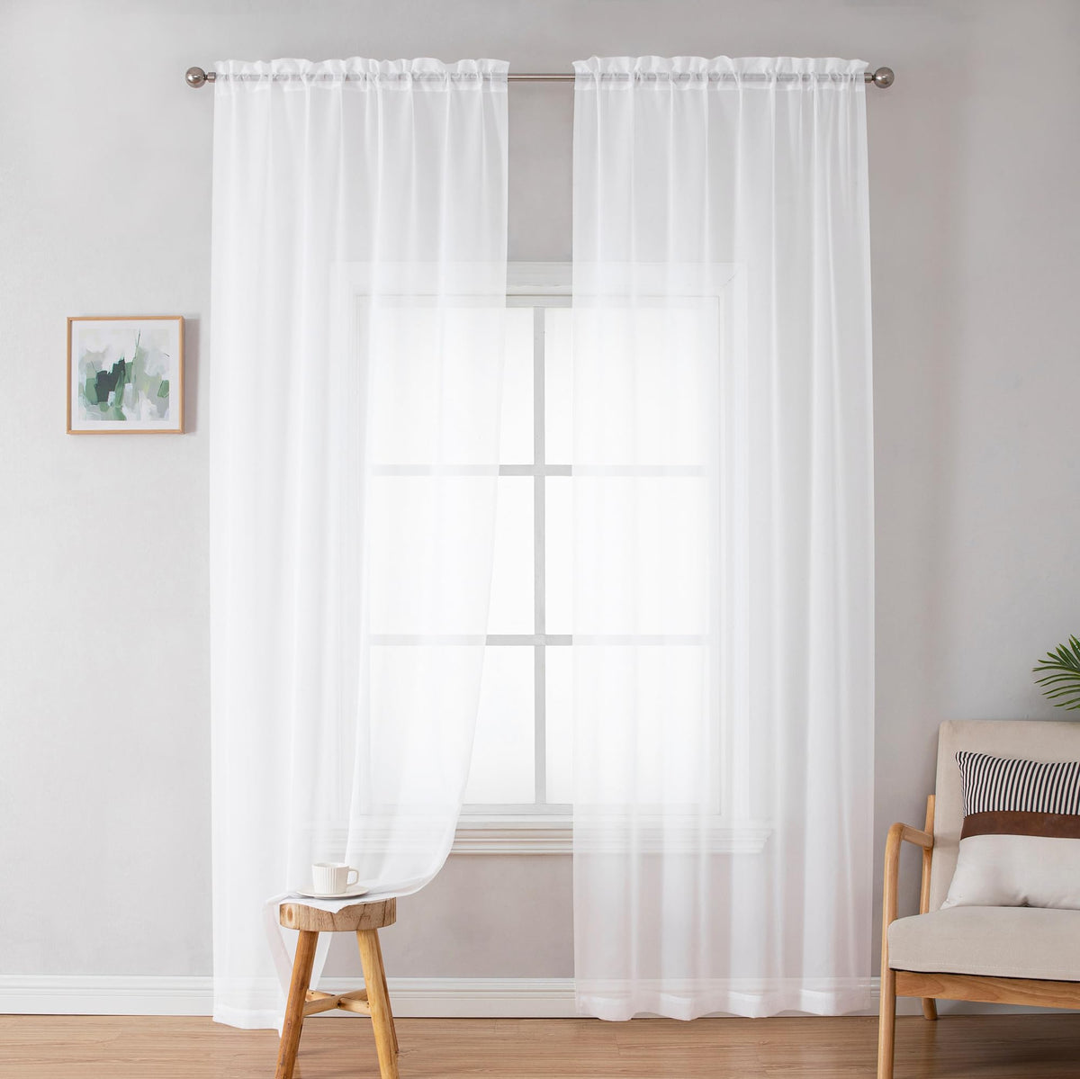 Simplebrand Black Sheer Curtains 84 Inches Long 2 Panels for Living Room