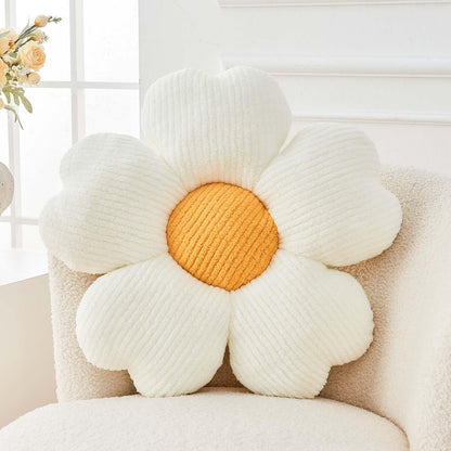 Kcvvcr Flower Throw Pillow, Cute Flower Shaped Pillow Decorative Throw Pillow for Bed Couch, Soft Daisy Pillows Floor Seating Cushion Cushions (14.9 Inch White+Green)