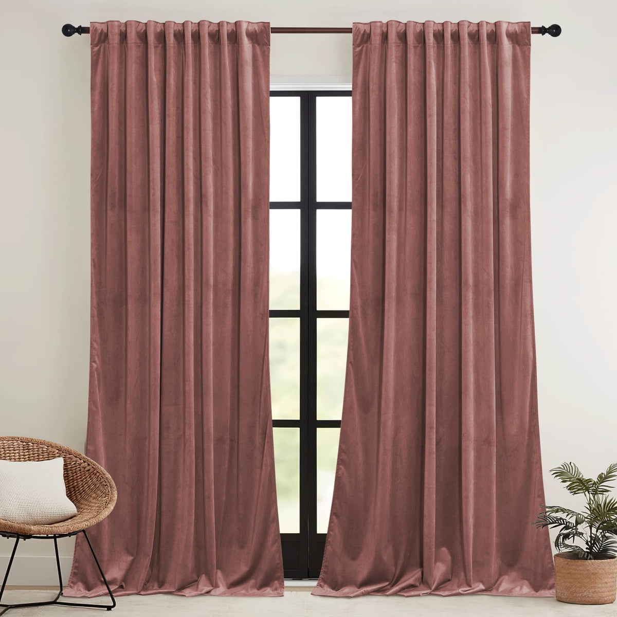 RYB HOME Sage Green Velvet Curtains 84 inches for Bedroom Living Room