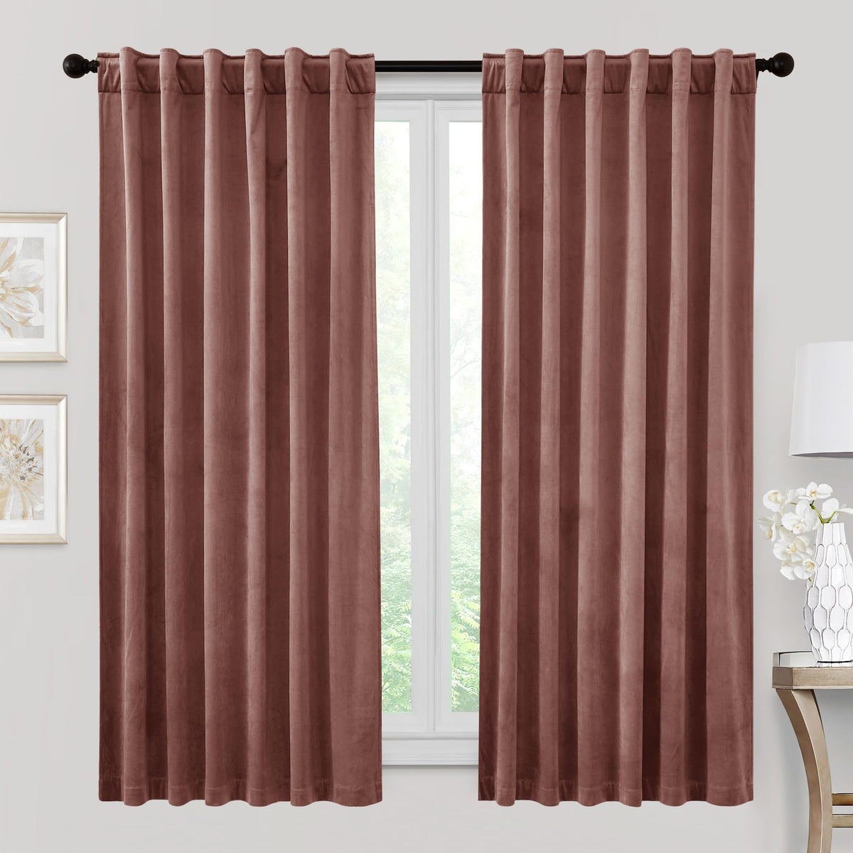RYB HOME Blue Velvet Blackout Curtains for 84 inches Bedroom Living Room