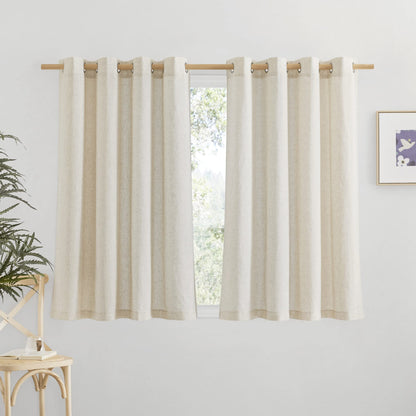 NICETOWN Natural Linen Curtains 84 inch Long 2 Panels Set, Grommet Top Thick Linen Burlap Semi Sheer Vertical Drapes Privacy Assured with Light Filtering for Bedroom/Living Room, W55 x L84
