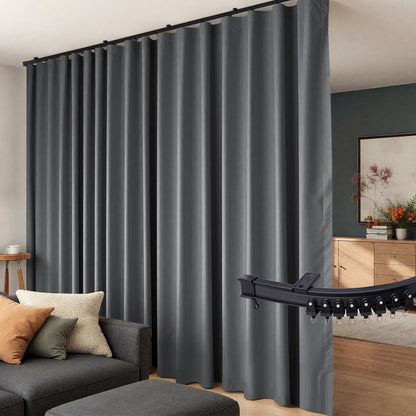 Room Divider Curtains Flexible Ceiling Tracks Set Curtain Track Ceiling Mount Blackout Curtain for Living Room Bedroom Ceiling Curtain Rod Privacy Dividers Panels W100 x H84 Black Drape & Black Rail