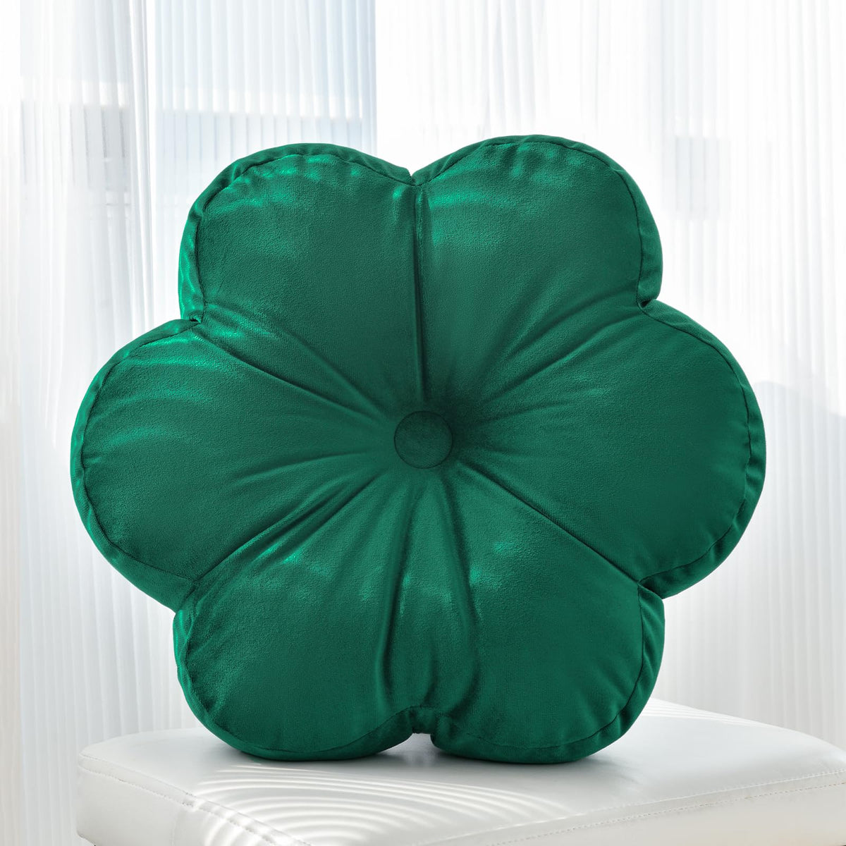 Flower Shaped Round Throw Pillow, Decorative Seat Cushion, 15", Ivory White