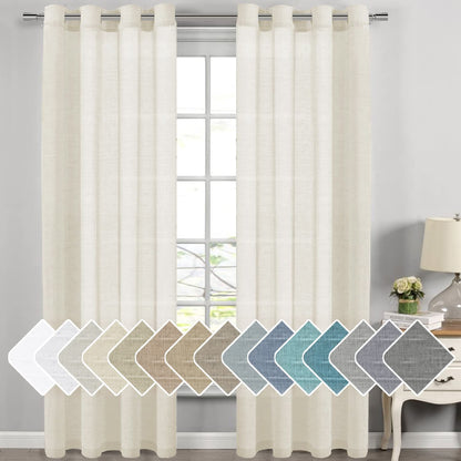 H.VERSAILTEX Natural Linen Sheer Curtains 84" 2 Panels Grommet