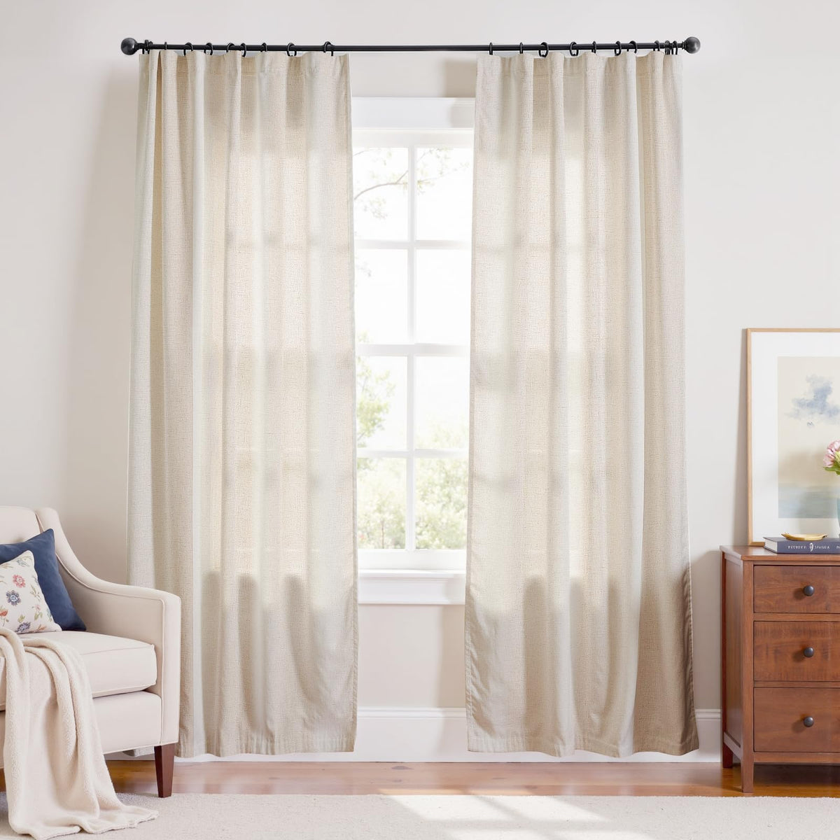 jinchan Linen Curtains Light Filtering Back Tab 50x96 Inch 2 Panels Beige
