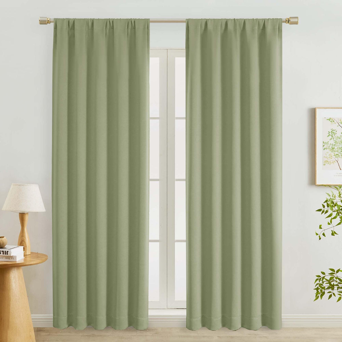 Lecloud Sage Green Room Darkening Curtains 54 Inch Length 2 Panels, Window Curtains for Bedroom, Energy Thermal Insulating Rod Pocket Curtain Drapes for Small Window, 40" W x 54" L