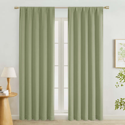 Lecloud Sage Green Room Darkening Curtains 54 Inch Length 2 Panels, Window Curtains for Bedroom, Energy Thermal Insulating Rod Pocket Curtain Drapes for Small Window, 40" W x 54" L