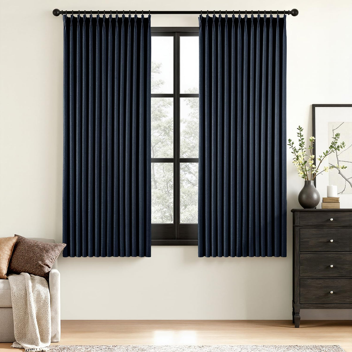 MIULEE Natural Pinch Pleated 100% Blackout Linen Curtains 40x84 Inches
