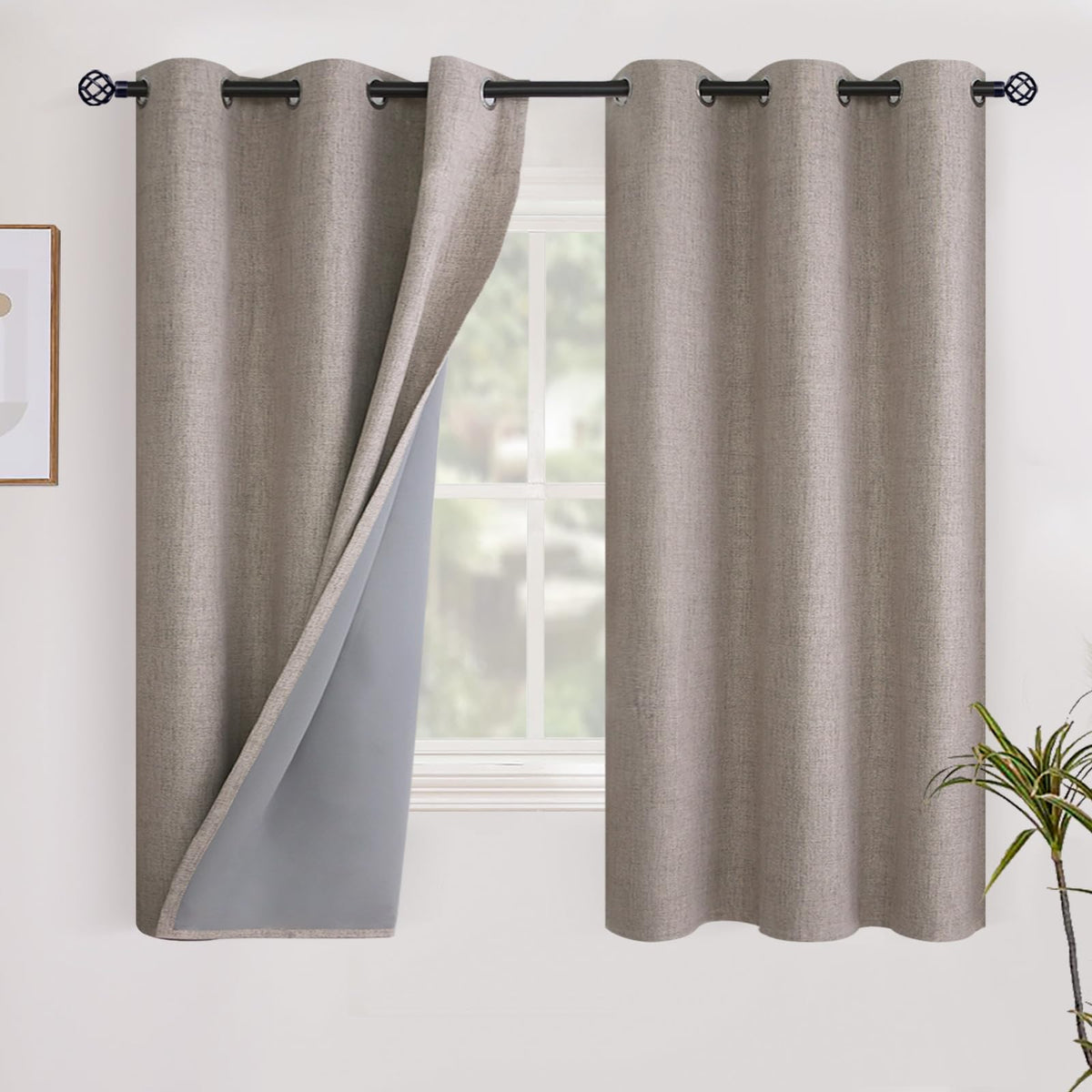 YoungsTex Linen Blackout Curtains 63 Inch Length Bedroom Beige Darkening